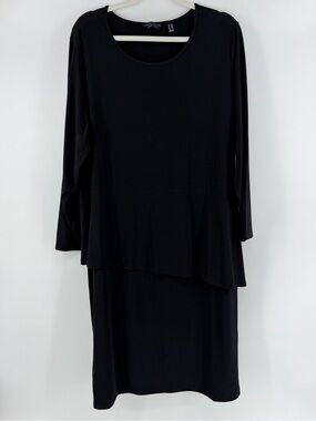 Susan Graver Every Day Liquid Knit Black Peplum Long Sleeve Dress, Women's 2X